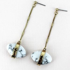 2 /$10- GOLDTONE HOWLITE GEMSTONE DROP EARRINGS